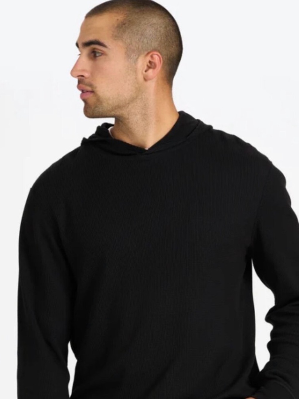 Vuori men’s large fluent hoodie black cotton cashmere capsule minimalis